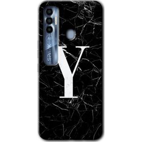 Tecno Spark 7 Pro Siyah Mermer Desenli Y Harfi Baskılı Uyumlu Silikon Kılıf