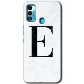 Tecno Spark 7T Beyaz Mermer Desenli E Harfi Baskılı Uyumlu Silikon Kılıf