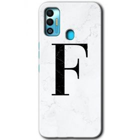 Tecno Spark 7T Beyaz Mermer Desenli F Harfi Baskılı Uyumlu Silikon Kılıf