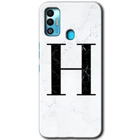 Tecno Spark 7T Beyaz Mermer Desenli H Harfi Baskılı Uyumlu Silikon Kılıf