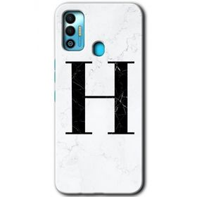 Tecno Spark 7T Beyaz Mermer Desenli H Harfi Baskılı Uyumlu Silikon Kılıf