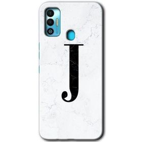 Tecno Spark 7T Beyaz Mermer Desenli J Harfi Baskılı Uyumlu Silikon Kılıf