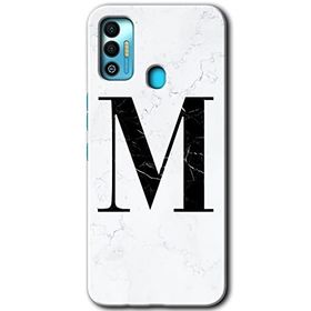 Tecno Spark 7T Beyaz Mermer Desenli M Harfi Baskılı Uyumlu Silikon Kılıf