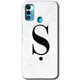 Tecno Spark 7T Beyaz Mermer Desenli M Harfi Baskılı Uyumlu Silikon Kılıf