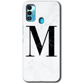 Tecno Spark 7T Beyaz Mermer Desenli M Harfi Baskılı Uyumlu Silikon Kılıf