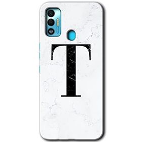 Tecno Spark 7T Beyaz Mermer Desenli T Harfi Baskılı Uyumlu Silikon Kılıf