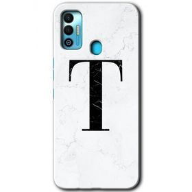 Tecno Spark 7T Beyaz Mermer Desenli T Harfi Baskılı Uyumlu Silikon Kılıf