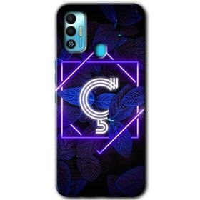 Tecno Spark 7T Dark Neon Yaprak C Harfi Baskılı Uyumlu Silikon Kılıf
