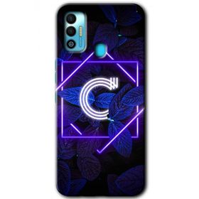 Tecno Spark 7T Dark Neon Yaprak C Harfi Baskılı Uyumlu Silikon Kılıf