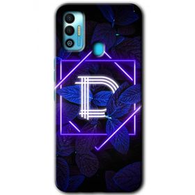Tecno Spark 7T Dark Neon Yaprak D Harfi Baskılı Uyumlu Silikon Kılıf