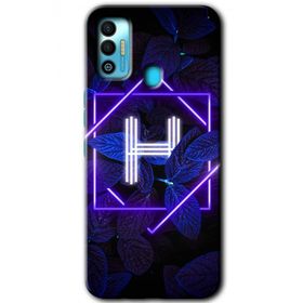 Tecno Spark 7T Dark Neon Yaprak H Harfi Baskılı Uyumlu Silikon Kılıf