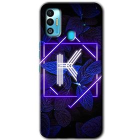 Tecno Spark 7T Dark Neon Yaprak K Harfi Baskılı Uyumlu Silikon Kılıf