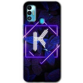 Tecno Spark 7T Dark Neon Yaprak K Harfi Baskılı Uyumlu Silikon Kılıf