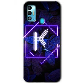 Tecno Spark 7T Dark Neon Yaprak K Harfi Baskılı Uyumlu Silikon Kılıf