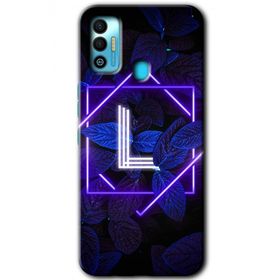 Tecno Spark 7T Dark Neon Yaprak L Harfi Baskılı Uyumlu Silikon Kılıf