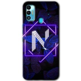 Tecno Spark 7T Dark Neon Yaprak N Harfi Baskılı Uyumlu Silikon Kılıf