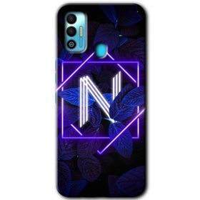 Tecno Spark 7T Dark Neon Yaprak N Harfi Baskılı Uyumlu Silikon Kılıf