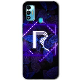 Tecno Spark 7T Dark Neon Yaprak R Harfi Baskılı Uyumlu Silikon Kılıf