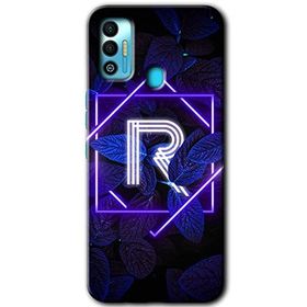 Tecno Spark 7T Dark Neon Yaprak R Harfi Baskılı Uyumlu Silikon Kılıf