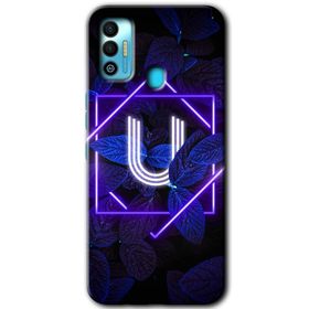 Tecno Spark 7T Dark Neon Yaprak U Harfi Baskılı Uyumlu Silikon Kılıf