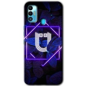 Tecno Spark 7T Dark Neon Yaprak U Harfi Baskılı Uyumlu Silikon Kılıf