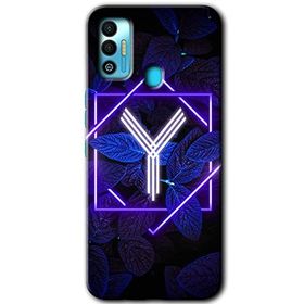 Tecno Spark 7T Dark Neon Yaprak Y Harfi Baskılı Uyumlu Silikon Kılıf