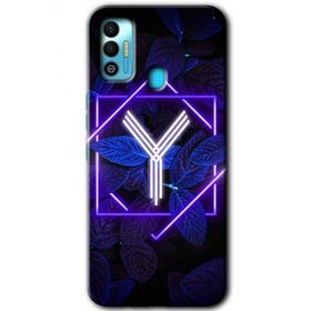 Tecno Spark 7T Dark Neon Yaprak Y Harfi Baskılı Uyumlu Silikon Kılıf