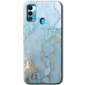 Tecno Spark 7T Mavi Gold Mermer Baskılı Uyumlu Silikon Kılıf