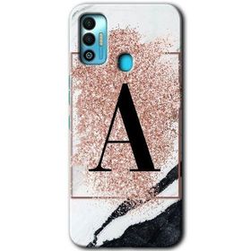 Tecno Spark 7T Pembe Mermer Desenli A Harfi Baskılı Uyumlu Silikon Kılıf