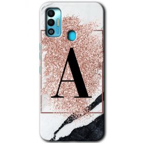 Tecno Spark 7T Pembe Mermer Desenli A Harfi Baskılı Uyumlu Silikon Kılıf