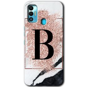 Tecno Spark 7T Pembe Mermer Desenli B Harfi Baskılı Uyumlu Silikon Kılıf