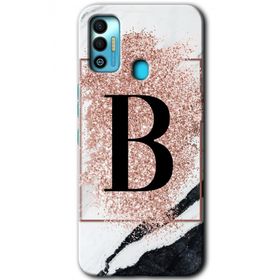 Tecno Spark 7T Pembe Mermer Desenli B Harfi Baskılı Uyumlu Silikon Kılıf