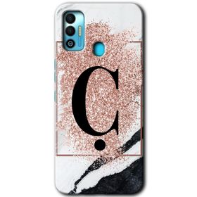Tecno Spark 7T Pembe Mermer Desenli C Harfi Baskılı Uyumlu Silikon Kılıf