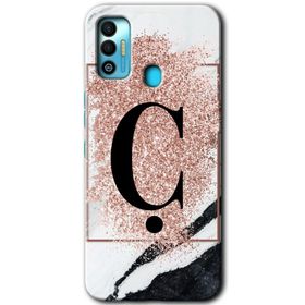 Tecno Spark 7T Pembe Mermer Desenli C Harfi Baskılı Uyumlu Silikon Kılıf