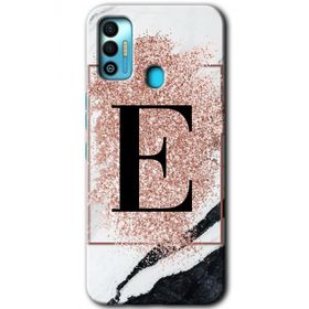 Tecno Spark 7T Pembe Mermer Desenli E Harfi Baskılı Uyumlu Silikon Kılıf