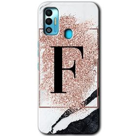 Tecno Spark 7T Pembe Mermer Desenli F Harfi Baskılı Uyumlu Silikon Kılıf