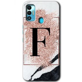Tecno Spark 7T Pembe Mermer Desenli F Harfi Baskılı Uyumlu Silikon Kılıf