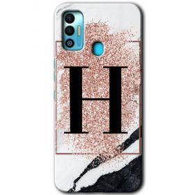 Tecno Spark 7T Pembe Mermer Desenli H Harfi Baskılı Uyumlu Silikon Kılıf