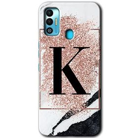 Tecno Spark 7T Pembe Mermer Desenli K Harfi Baskılı Uyumlu Silikon Kılıf