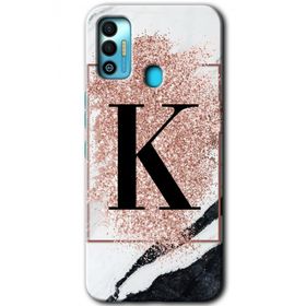 Tecno Spark 7T Pembe Mermer Desenli K Harfi Baskılı Uyumlu Silikon Kılıf
