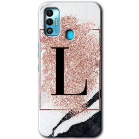 Tecno Spark 7T Pembe Mermer Desenli L Harfi Baskılı Uyumlu Silikon Kılıf