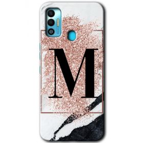 Tecno Spark 7T Pembe Mermer Desenli M Harfi Baskılı Uyumlu Silikon Kılıf