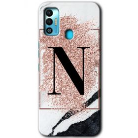 Tecno Spark 7T Pembe Mermer Desenli N Harfi Baskılı Uyumlu Silikon Kılıf