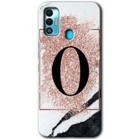 Tecno Spark 7T Pembe Mermer Desenli Ö Harfi Baskılı Uyumlu Silikon Kılıf