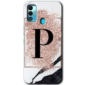 Tecno Spark 7T Pembe Mermer Desenli P Harfi Baskılı Uyumlu Silikon Kılıf