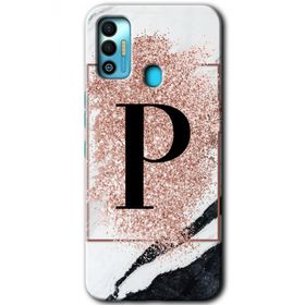Tecno Spark 7T Pembe Mermer Desenli P Harfi Baskılı Uyumlu Silikon Kılıf