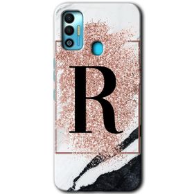 Tecno Spark 7T Pembe Mermer Desenli R Harfi Baskılı Uyumlu Silikon Kılıf