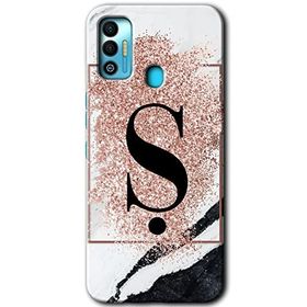 Tecno Spark 7T Pembe Mermer Desenli S Harfi Baskılı Uyumlu Silikon Kılıf