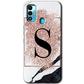 Tecno Spark 7T Pembe Mermer Desenli S Harfi Baskılı Uyumlu Silikon Kılıf