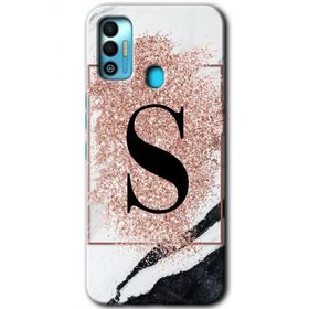 Tecno Spark 7T Pembe Mermer Desenli S Harfi Baskılı Uyumlu Silikon Kılıf